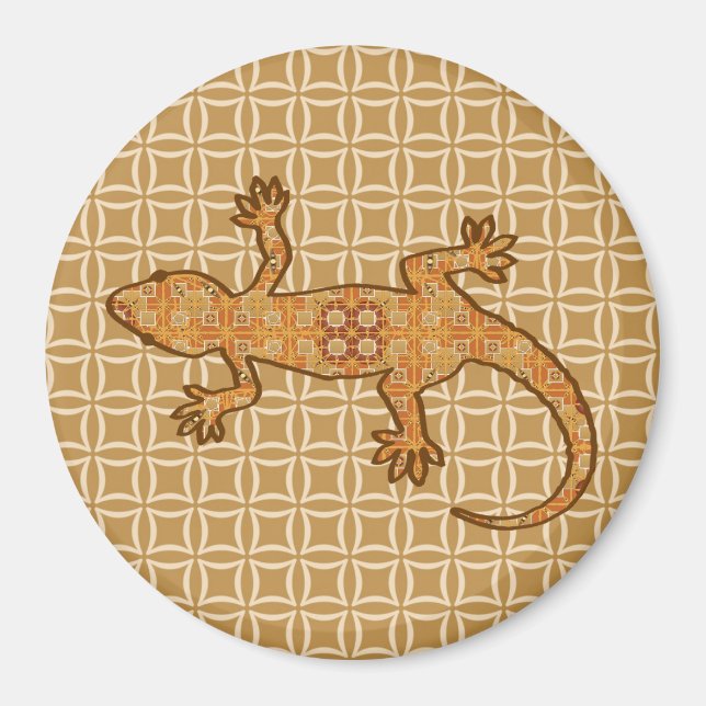 Imã Tribal batik Gecko - ferrugem, âmbar e bronzeada (Frente)