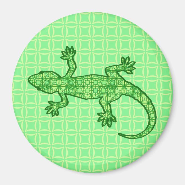 Imã Tribal batik Gecko - limão e esmeralda verde (Frente)