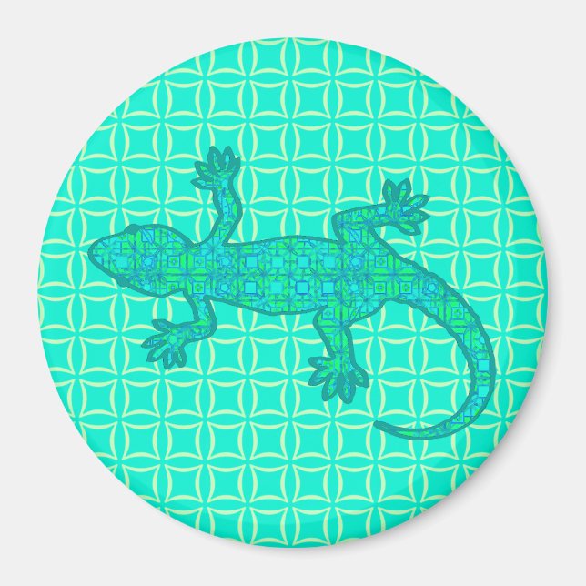 Imã Tribal batik Gecko - turquesa / pavão (Frente)