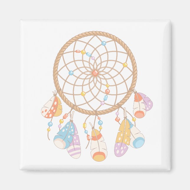 Imã Tribal Boho Dreamcatcher em Branco (Frente)