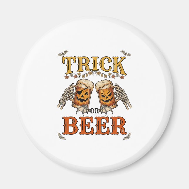 Imã Trick Or Beer Halloween Caneca Abóbora Mãos de Esq (Frente)