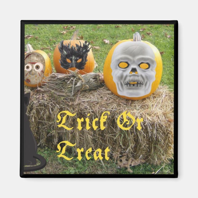Imã Trick Or Treat Abóboras Sinistras em Palheiro (Frente)
