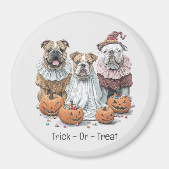 Imã Trick Ou Tratar Os Bulldog Inglês Do Halloween Pum (Frente)