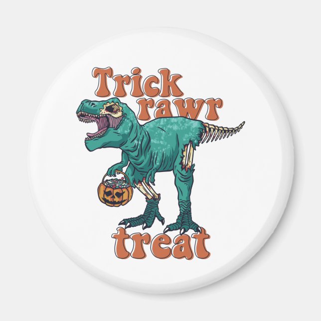 Imã Trick Rawr Treat Zombie T Rex Halloween Dinossaur (Frente)