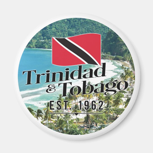 Imã "Trinidad e Tobago Est. Praia de 1962" com Bandeir (Frente)