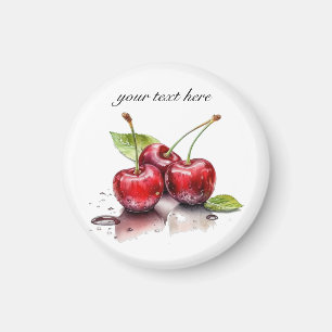 Imã Trio de Cereja Fresca em Aquarela, personalizado
