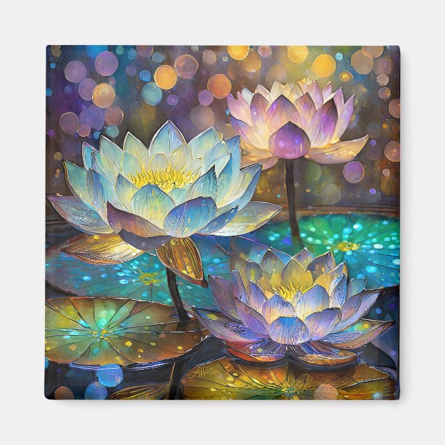 Imã Trio de Flores de Lótus Brilhantes (Frente)