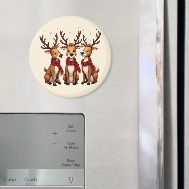 Imã Trio de Rena Santa Fofos com Cachecóis Xadrez (In Situ (Fridge))