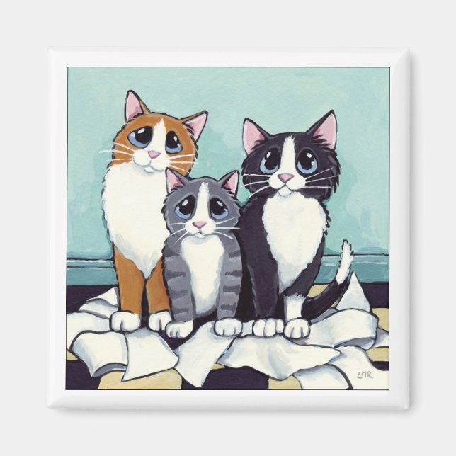 Imã Trio de Suspeitos Prováveis | Magneta de Cat Art (Frente)