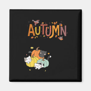 Imã Trio Gatos De Pumpkin Bonitos Olá Queda Autumn Eng