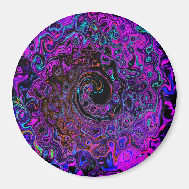 Imã Trippy Black and Magenta Retro Liquid Swirl (Frente)
