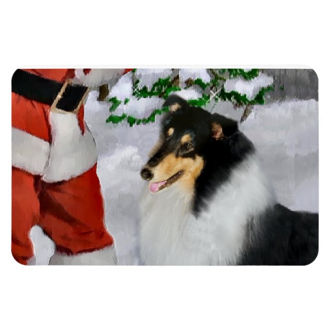Ímã Triz Collie Bruta Com Papais noeis De Natal (Horizontal)