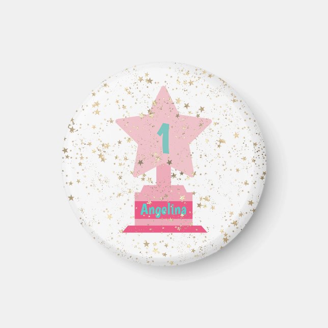Imã Troféu de chá rosa Dourado Faux Stars Girly Modern (Frente)