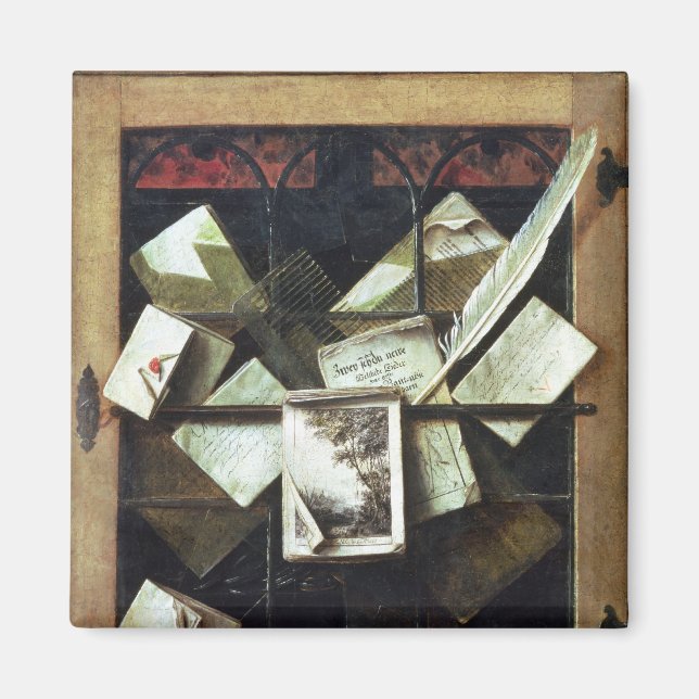Imã Trompe l'oeil com cartas e cadernos, 1665 (Frente)