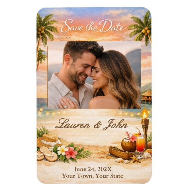 Ímã Tropical Breeze Photo Save The Date Wedding Magnet (Vertical)