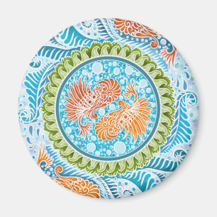 Imã Tropical Koi Mandala Arte Zen do Oceano Vibrante