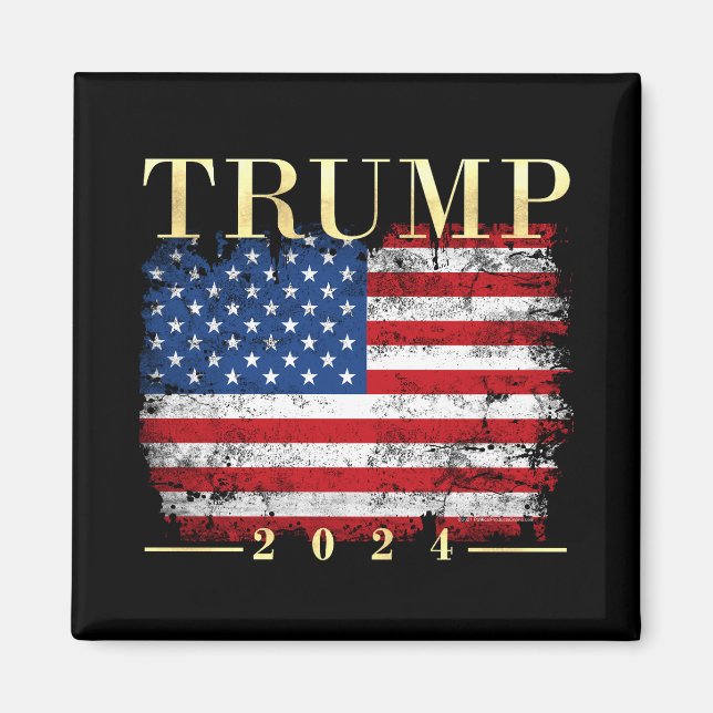 Imã Trump 2024 Elegante Dourada Vintage Flag Americano (Frente)