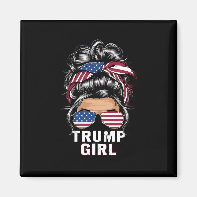 Imã Trump Girl Messy Bun USA Flag Trump 2024 Election (Frente)