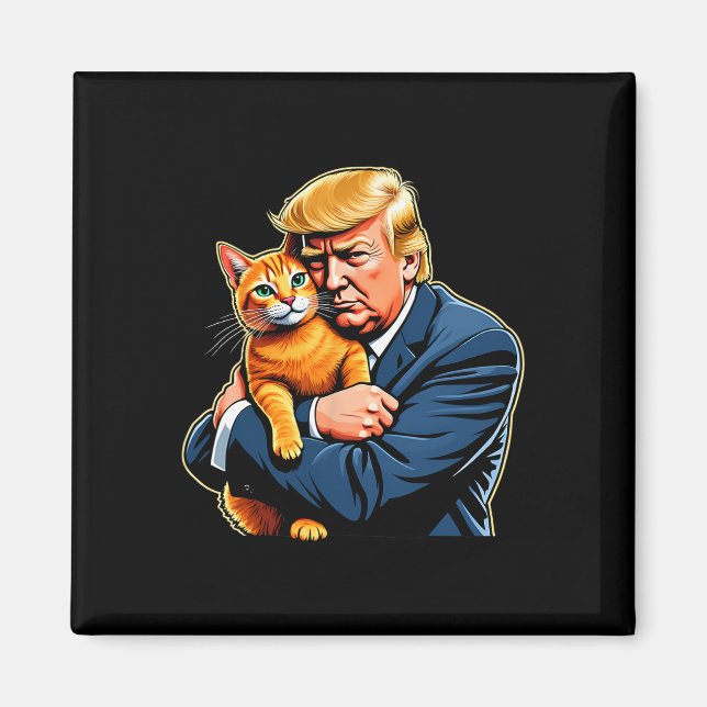 Imã Trump Hugging Orange Cat Funny 2024 Meme Eleitoral (Frente)