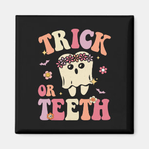 Imã Truque Ou Dentes Fantasma Groovy Dental Halloween