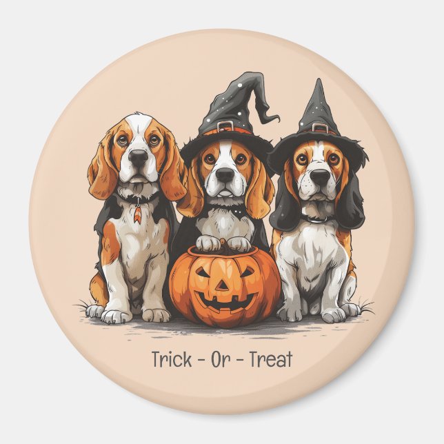 Imã Truque Ou Tratar Cães De Beagle Halloween (Frente)