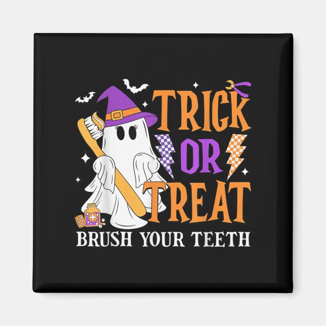 Imã Truque Ou Tratar Escove Seus Dentes Cute Ghost Hal (Frente)
