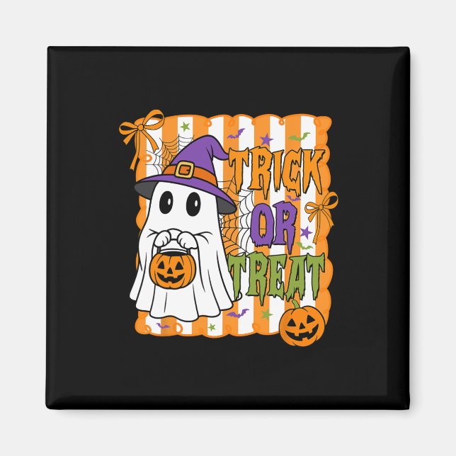 Imã Truque Ou Tratar Feliz Rapaz Fantasma De Pumpkin D (Frente)