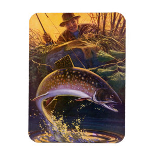 Ímã Truta Salmão Pescador, Pesca Esportiva Vintage