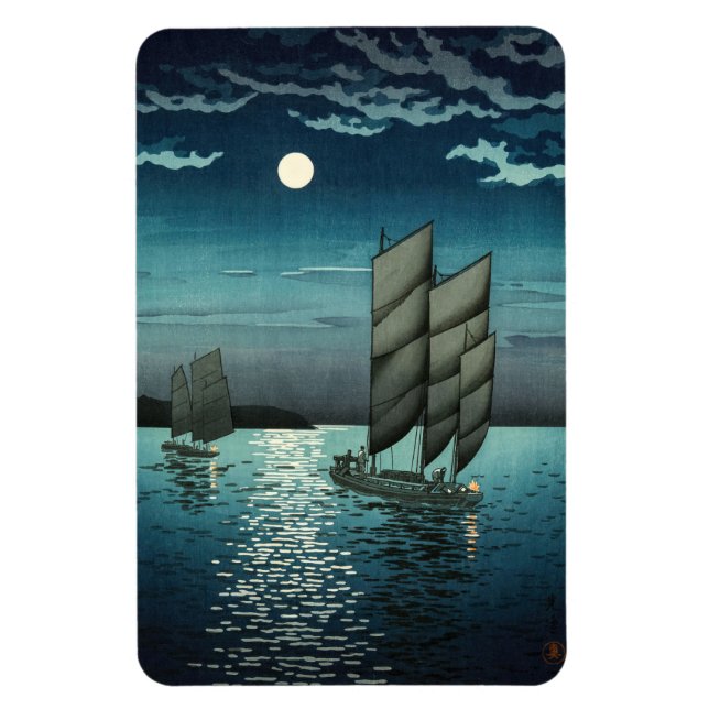Ímã Tsuchiya Koitsu - Barcos em Shinagawa, Noite (Vertical)