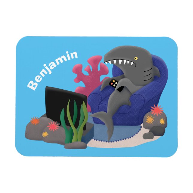 Ímã Tubarão engraçado assistindo desenhos animados na  (Horizontal)