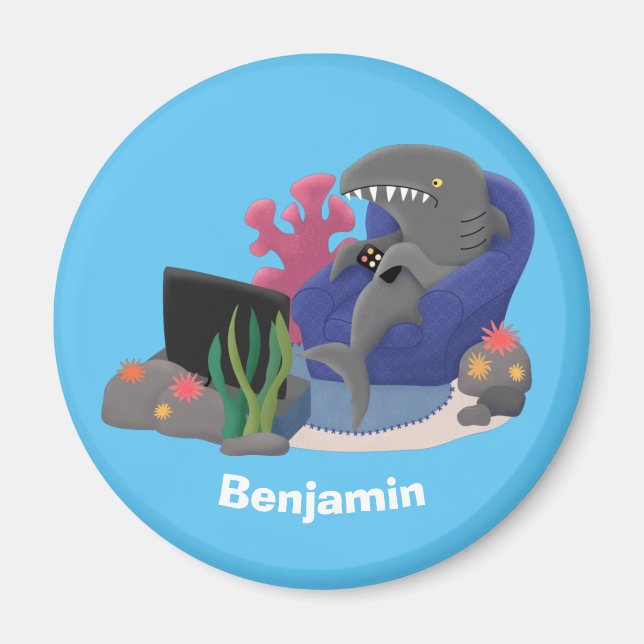 Imã Tubarão engraçado assistindo desenhos animados na  (Frente)