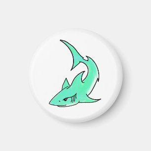 Imã tubarão sorridente desenho animado azul verde ocea