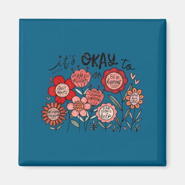 Imã Tudo bem com a saúde mental boho floral positivida (Frente)