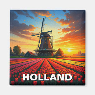 Imã Tulip Fields Windmill Holland Sunset