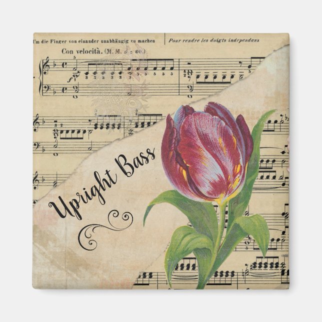Imã Tulip Vintage Sheet Music em Bass Elegante (Frente)