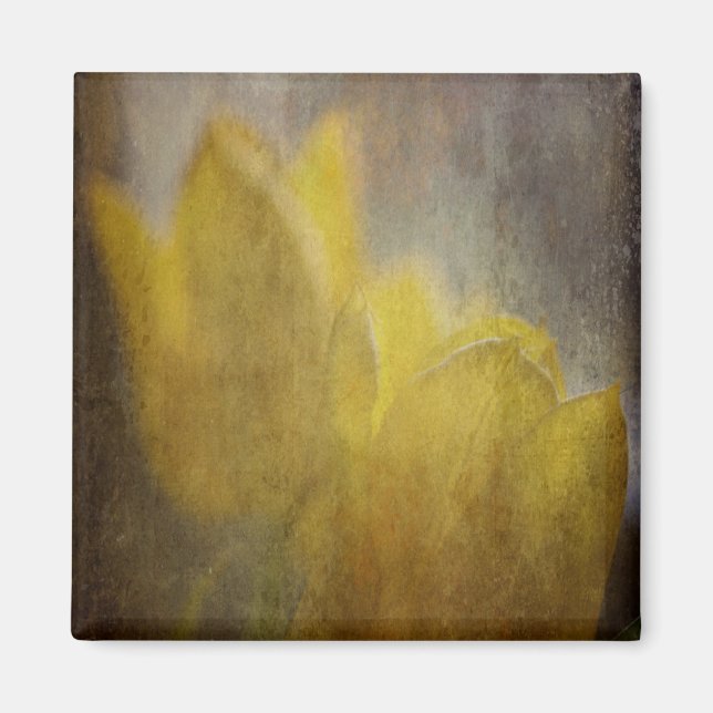 Imã Tulipas Amarelas Flores Arte Floral Rústica (Frente)