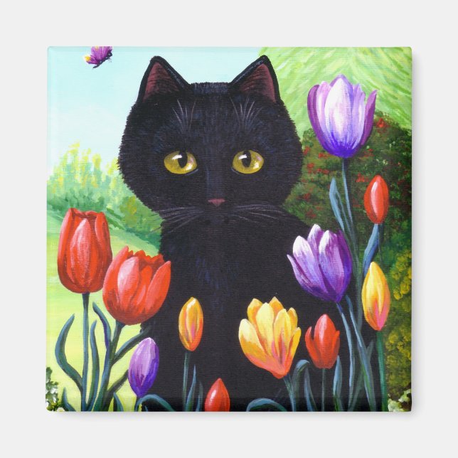 Imã Tulipas Cachorro Preto-Gato Cachorro Criações (Frente)