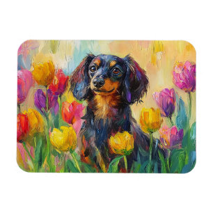 Ímã Tulipas Coloridas Bonitas Dachshund