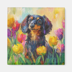 Imã Tulipas Coloridas Bonitas Dachshund