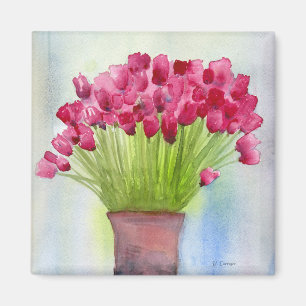 Imã Tulipas de Aquarela Rosa Floral