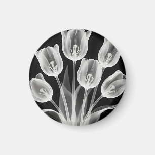 Imã Tulipas Pretas e Brancas Elegantes Monocromáticas