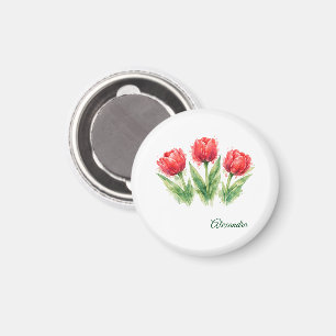 Imã Tulipas Vermelhas Aquarela Personalizadas