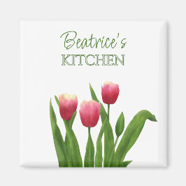 Imã Tulipas Vermelhas com Greenery