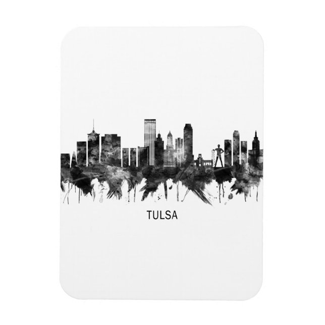 Ímã Tulsa Oklahoma Skyline BW (Vertical)