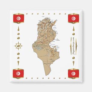 Imã Tunisia Map + Flags Magnet