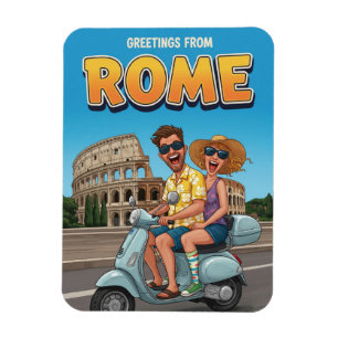 Ímã Turistas Engraçados de Vespa em Roma Itália Cartão