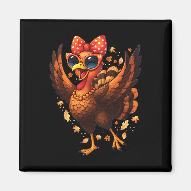 Imã Turkey Dancing Turkey Day Womens Fall Cute Bow Tha (Frente)