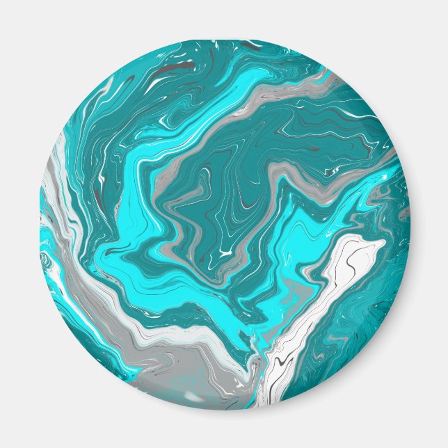 Imã Turquesa e Teal Marble Fluid Art (Frente)