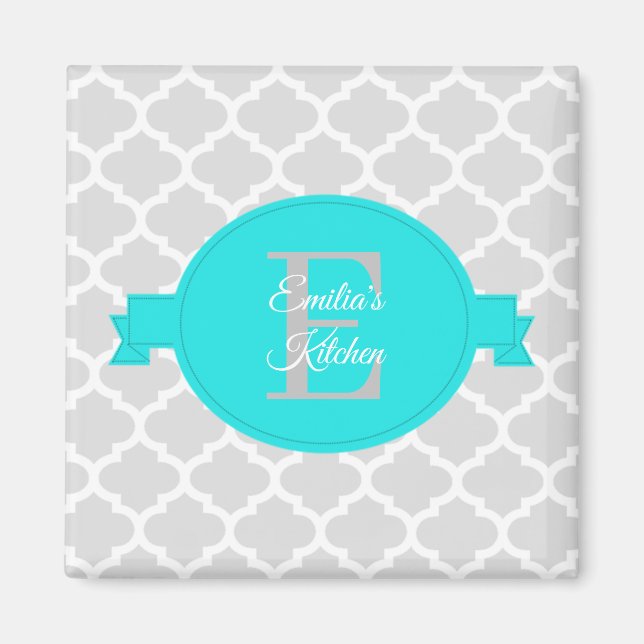 Imã Turquesa Quatrefoil Personalizado Magnet (Frente)