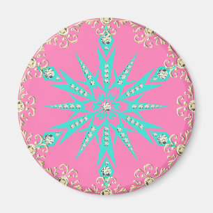 Imã Turquesa rosa cor-de-rosa com flocos de neve